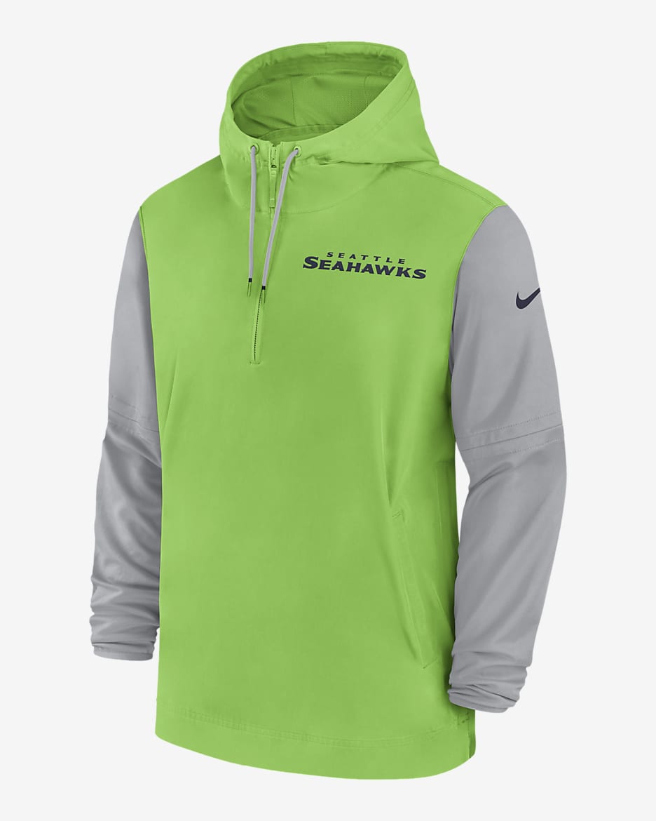 Seattle Seahawks Sideline Pre Game Player Men s Nike NFL 1 2 Zip Hooded Jacket. Nike